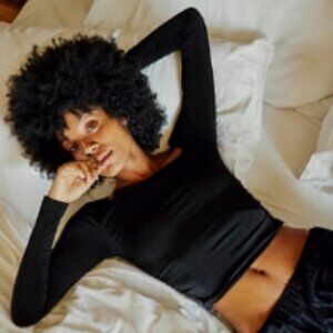 Free People Intimately Ride Along Long-Sleeve Top XS/S Black Ruched Asymmetric